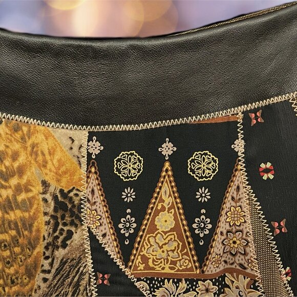 KOOS OF COURSE Boho Brown Tweed Skirt with Animal Print & Leather Trim Size 20W - Picture 5 of 8